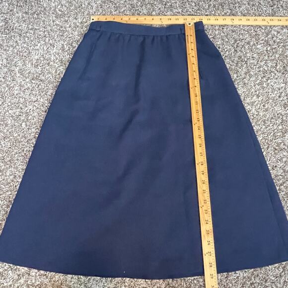 Vintage A Line Midi Skirt Size 14 Navy Blue Belted High Rise Retro Preppy 80s - Picture 14 of 15